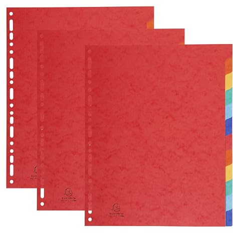 Exacompta - Ref. 2412SE - Förpackning med 3 uppsättningar avdelare i äkta, mjukt glansigt papper 225 g/m² FSC® med 12 neutrala flikar - Format för A4 max - Mått 24,5 x 29,7 cm - olika färger