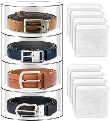GZkushi 4 Stk Gürtelorganizer, Rund, Einlagig, Stapelbar, Transparent | Acryl, Mit 8 Vlies Zugbeutel, Für Gürtel Schmuck Uhren