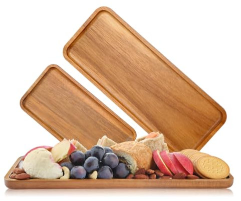 LiWiBet Holztablett Deko, 3X Tablett Serviertablett aus Akazienholz, Dekotablett Holz Rechteckig, Servierplatte Holz für Dessert, Kosmetik, Schmuck, Kerzen, Kaffee