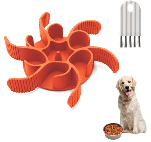 Slow Feeder Dog Bowl,Slow Feeder Insert for Dog Bowls,Makes Meal Time Fun, Dog Bowls to Slow Down Eating,Promotes Healthy Digestion, Non-slip and Durable (Orange)