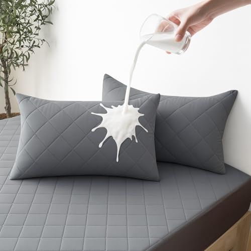 YSTELLAA Juego De 2 Funda De Almohada Impermeable 50x80cm, Funda Almohada Anti Ácaros, Fundas con Cierre De sobre, Protector De Almohada Antibacterianas Hipoalergénicas Lavable, Gris