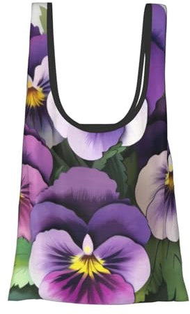 KCGSDEGV Pansies Flower Printed Foldable Shopping Bag | Waterproof Tear-Resistant Reusable Tote for Grocery,Travel,Work & Gifts