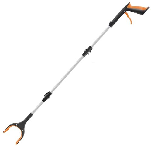 RUWLFE Greifzange Müllsammler-Greifer mit um 360 Grad drehbarem Clip, tragbarer, zusammenklappbarer Müllgreifer, Greifwerkzeug for ältere Menschen mit Rutschfester Backe(Orange)