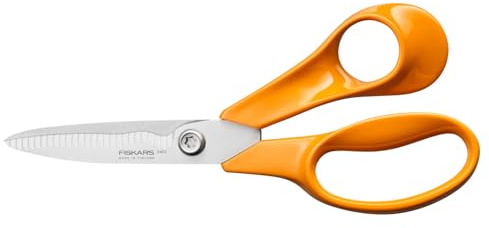 Fiskars Classic Trädgårdssax, Tandade blad, Högerhänt, Total längd: 18,7 cm, Förbättrad Torx-skruv och ergonomiskt handtag, Högvärdigt stål/plast, Orange, 1075052