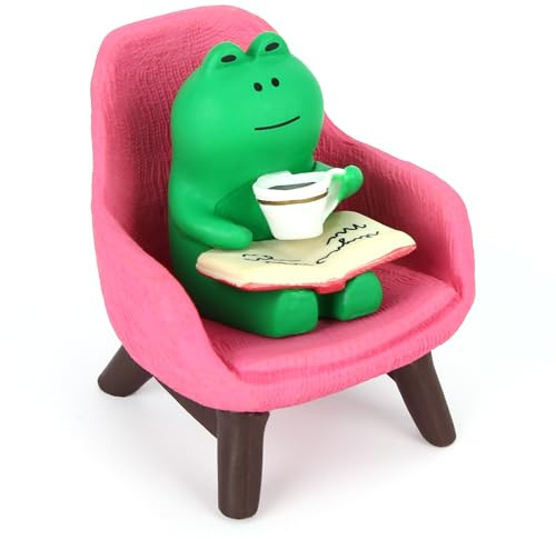Mini Frog Figurine, Funny Tiny Resin Sculpture Miniature Little Desktop Ornaments Figure Small Collectible Gifts and Bookshelf Desk Decoration Accessories for Home Office Fairy Garden(Pink Chair)