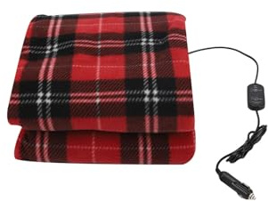 WODHMIEY Electric Car Blanket Heated Travel Throw for 12V/24V Vehicles, 3 Heat Levels with Timer, Washable Fleece Heating Blanket for Road Trips, Camping, In-Car Naps, Emergency – 59x43in (150x110cm)
