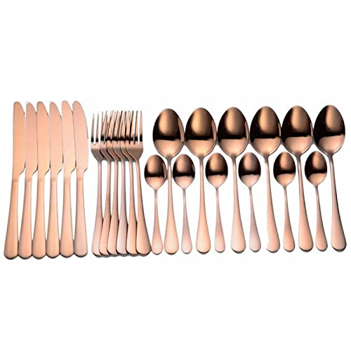 CRBUDY Couverts en Acier Inoxydable doré, 24 pièces, Fourchette, cuillère, Couteau, Service de Table de Cuisine, Or Rouge (Or Rose)