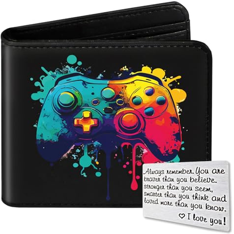 Huuitan Kids Wallet for Boys, Cool Wallets for Teen Son Ages 4 5 6 7 8 9 10 11 12 13 14 15 16, Leather Bifold Purse for Kid, Christmas Birthday Gift for Video Game Gaming Gamer Teenage
