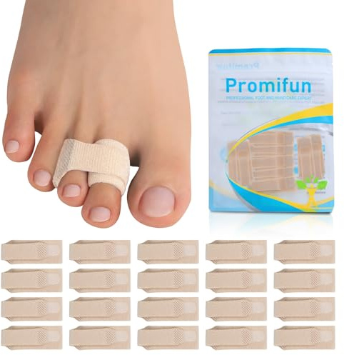 Promifun Correttori Dita a Martello - Confezione da 20 Pezzi in Tessuto, Bende Riusabili per Dita Rotte e Storte (Marrone, 20L)