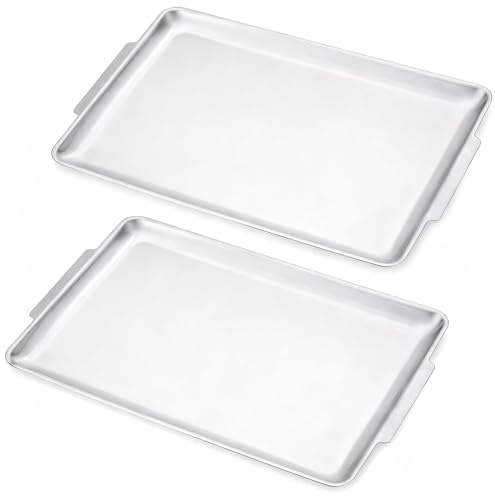40x28cm große Serviertablett, 2er Set,robuste große Servierplatten aus Edelstahl,Splitter- und Kratzfest,Silber rechteckige Tablett für Essen, Obst, Party, Hochzeit, Weihnachten