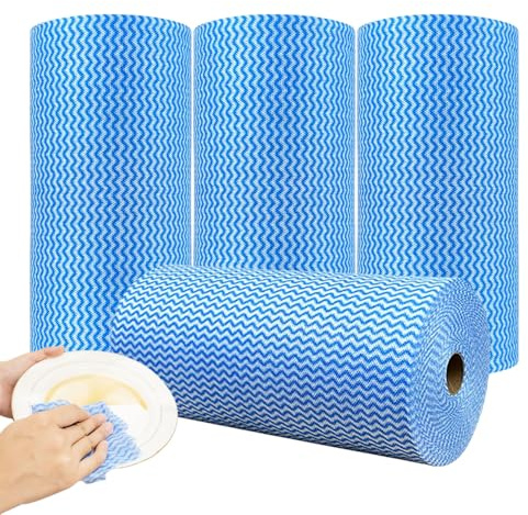 Hiuyavy J Cloth Roll, 4 Rolls All Purpose Cloths, Blue Cloth Roll J Cloths, Disposable Cleaning Cloths for Kitchen Bathroom Window Soft and Absorbent Cleaning Clothes(180 Sheets)