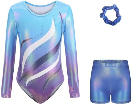 Survêtement pour fille - Survêtement de sport pour enfants - Justaucorps de gymnastique à manches longues - Strass scintillants - Costume de danse doré - Maillot de performance - Pantalon - Bandeau
