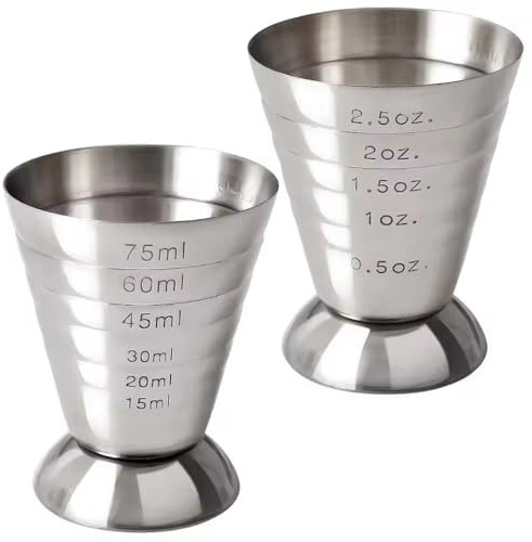 Jigger para coctelería, 2 uds., taza medidora de cóctel de acero inoxidable de 75 ml con escala, accesorios profesionales de coctelería, para