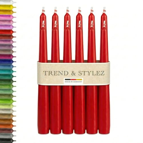 Elegante Spitzkerzen 250x23 mm – Premium Tafelkerzen & Tischdeko – Tropffrei, Geruchsneutral – 8h Brenndauer, RAL-zertifiziert, Made in Germany (Rot, 12er Pack)
