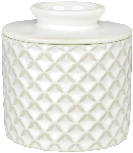 Jersinwei Butter Crock with Water Seal,Ceramic Butter Keeper, 8 oz(2 Stick) | French Butter Dish with Lid for Countertop, Keeps Butter Soft & Spreadable, Gift for Butter lovers, Kiln Weave White