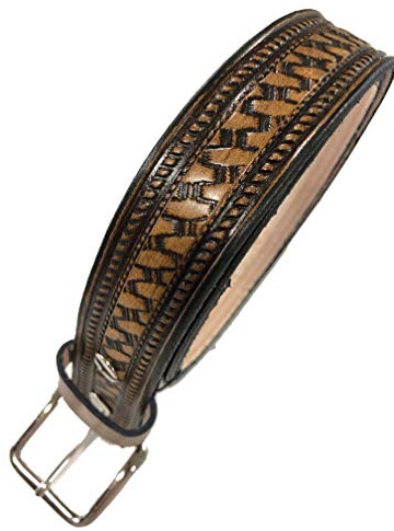 Bama Belts and Leathers Handmade Mens Leather Belt Western Work Casual Belt 1.5 Wide Half Basket Weave Design Color Cocoa Brown (44)