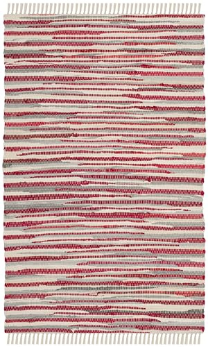 SAFAVIEH Rag Rug Collection Accent Rug - 2' x 3', Red & Multi, Handmade Boho Stripe Cotton, Ideal for High Traffic Areas in Entryway, Living Room, Bedroom (RAR129R)