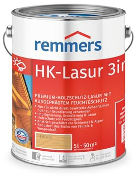 Remmers HK-Lasur 3in1 hemlock, 5 Liter, Holzlasur aussen, 3facher Holzschutz mit Imprägnierung + Grundierung + Lasur, Feuchtigkeit- und UV-Schutz