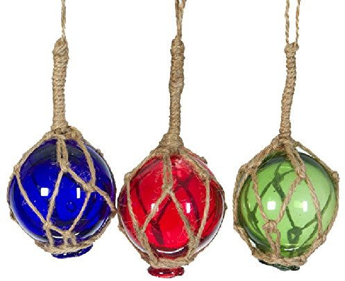 osters muschel-sammler-shop Echt Glaskugeln/Fischerkugeln mit Seemannstau im 3er Set- 5cm / Maritime Dekoration für Wand und Decke/hochwertige Verarbeitung