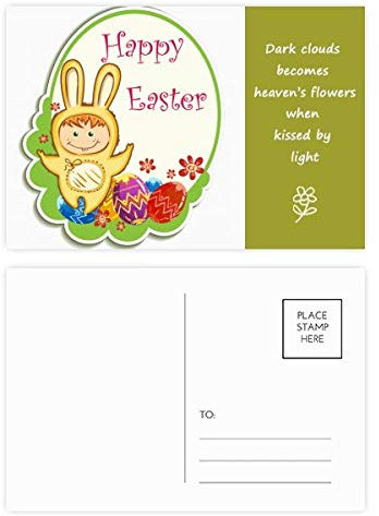 Happy Ostern Yellow Bunny Child Egg Culture Poesie Postkarten-Set, Dankeskarte, Postkarte, Seite Postkarten, 20 Stück