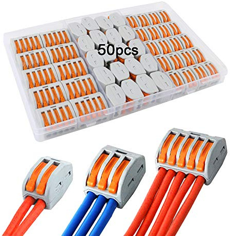 QitinDasen 50Pcs Leva-Dado Cavo Connettori Set, Connettore Conduttore Compatto, Morsettiera Cavo Connettore Molla Rapido (KV222-412/413 / 415)