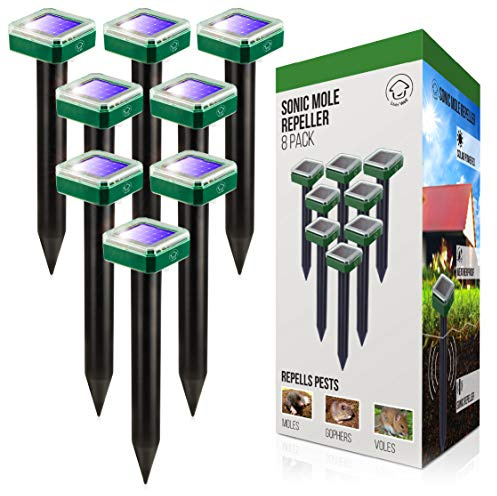 Livin' Well Solar Sonic Pest Repeller Stakes - 8pk Outdoor Pest Repellent with 10,500 Feet Range, Solar Powered Animal Control, Rodent Repellent and Deterrent for Mole, Vole, Gopher