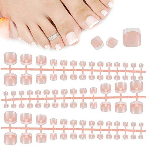 84 Pezzi Francesi Finte Unghie dei Piedi, 14 Misure Unghie Finte con Punte French, Copertura Completa Artificiali Unghie, Acrilico False Toe Nails Tips per Signore Donne Ragazze Nail Decorazione