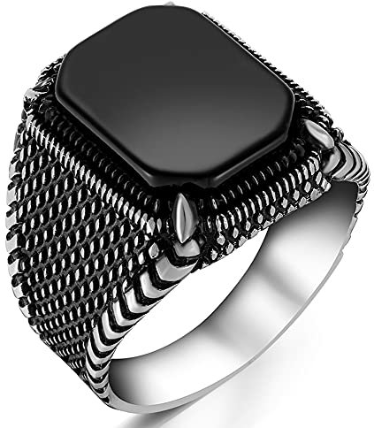 mysilverworld Herren-Ring aus massivem 925er-Sterlingsilber, schwarzer Onyx-Stein, mit Krallen, Metall, Onyx