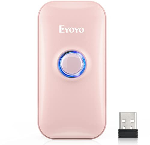 Eyoyo Mini 1D Bluetooth Barcode Scanner, 3-in-1 Bluetooth & USB Wired & 2.4G Wireless Barcode Reader Portable Bar Code Scanning Work with Windows, Android, iOS, Tablets or Computers(Pink)