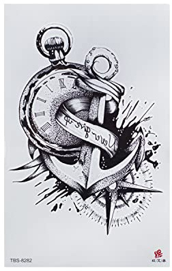 2 x XL Anker Tattoo - Kompass, Uhr, Schriftzug - Temporary Haut Tattoo - TBS8282 (2)