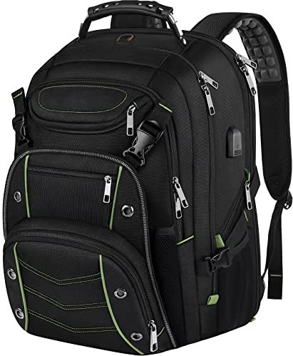 Mochila para portátil de 18.4 para hombres, 55 L extra grande para portátiles con puerto de cargador USB, aprobado por vuelos compatibles con la TSA y bolsillo antirrobo RFID
