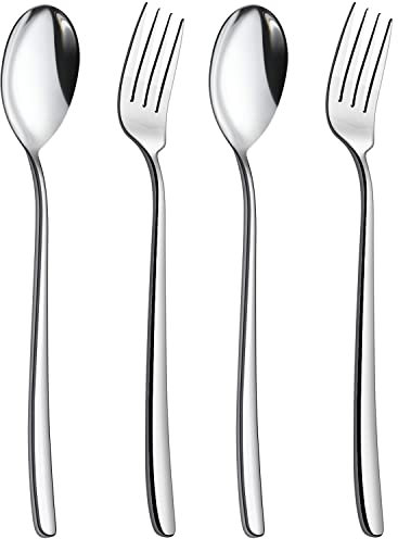 YFWOOD Mixed Cutlery Set, Dinner Spoons x 2 and Dinner Forks x 2, Stainless Steel Soup Spoons and Salad Dessert Forks, 8.1 inches, 4 Pcs