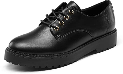 DREAM PAIRS Womens Lace Up Formal Shoes in Black Ladies Flat Low Heel Smart Derby Vintage Oxfords,Size 6.5,Black/pu,SDOX2202W-E