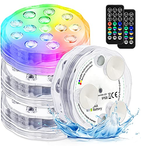 Lumière LED submersible avec télécommande, Lumiere Piscine pour étang avec ventouses, aimants, 16 couleurs changeantes, alimentation par batterie pour piscine souterraine, fontaine, étang d'aquarium