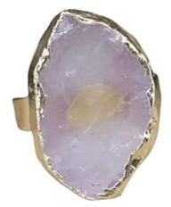 WLLDDDIU Verstellbarer Ring, Rohstein Gold Farbe Verstellbare Ringe Natürliche Rosenquarz Mode Band Schmuck