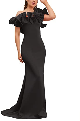 IWFEV Floor-Length Asymmetric Sleeveless Women's Dress Bodycon Folral Maxi Dress Mermaid Dress XXL Black