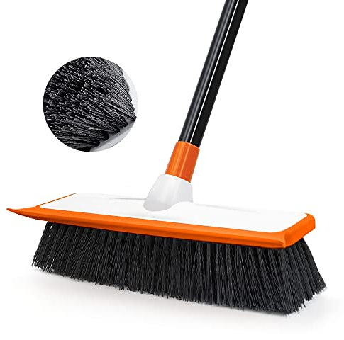 JEHONN Floor Scrubbing Brush 138CM Telescopic Long Handle Garden Patio Deck Cleaning Brush Stiff Broom Scrubber with Squeegee, Indoor Outdoor sweeping brush for Bathroom, Shower Wall, Swimming Pool