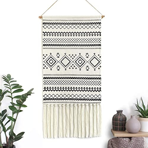 BMIDRUT Tapiz de macramé tejido para colgar en la pared, decoración bohemia para el hogar, telón de fondo bohemio para apartamento, dormitorio, puerta, decoración de 50 x 85 cm