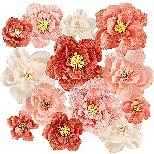 Cholemy 24 Pcs Tissue Paper Flowers, Crepe Paper Flowers Decorations 8 10 12 for Wedding Party Baby Bridal Shower Carnival Party Birthday Nursery Wall Decor (Assorted Color)