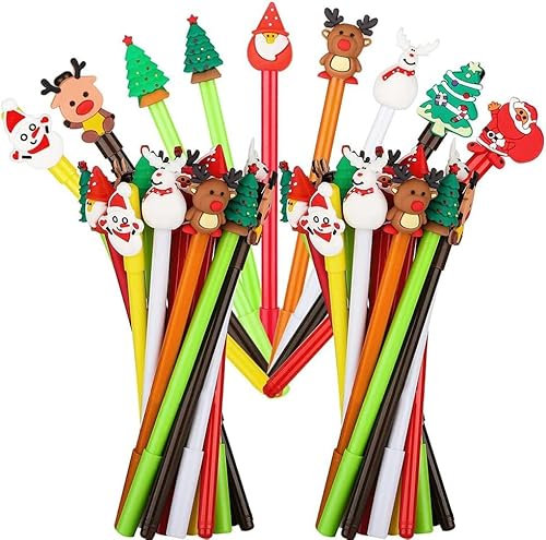 LATERN 48 Stück Weihnachts Gel Tintenstift, 8 Stile Weihnachtsbaum Schneemann Rentier Weihnachtsmann Tintenroller Weihnachtsfiguren Stift für Weihnachtsstrümpfe Geschenkfüller Gastgeschenke (18CM)