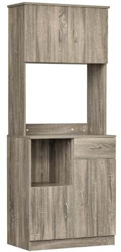 HOMCOM Credenza Moderna per Cucina o Sala da Pranzo, Grigio, 71x41x178cm | Mobile Buffet, Armadietti e Cassetti, in Legno, Credenza Cucina Alta