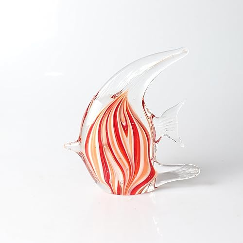 DECRZPB Glasfigur orangefarbener tropischer Fisch handgefertigt Briefbeschwerer aus geblasenem Kristallglas Glasurkunst für Tischdekoration Heimdekoration