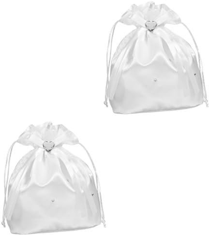 Abaodam 2stücke Brautjungfer Handtasche Weiß Satin Perlen Blüten Dolly Bag Mit Rhinestone-ribbon Hochzeitsaccessoires Für Braut Und Blumenmädchen