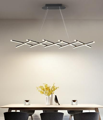 DDYY dimmbare LED Pendelleuchte Esstisch schwarz Moderne Hängeleuchte mit Fernbedienung Pendellampe höhenverstellbar Kronleuchter Lampe für Küche Esszimmer Leuchte Hängender (schwarz, L120CM)