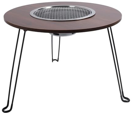 Haofy Mini Parrilla para Barbacoa con Patas Plegables, Kit de Estufa de Parrilla de Carbón Portátil para Cocinar Al Aire Libre, Acero Al Carbono, Multifuncional, Mesa de Madera, Ideal