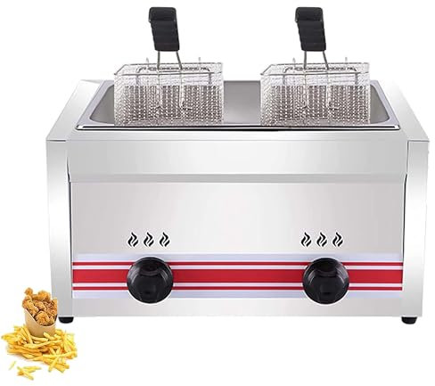 DPDZSW Friteuse à Gaz Professionnelle, Friteuse à Gaz 10L/20L/30L, Friteuse à Chips De Poulet en Acier Inoxydable pour Cuisine De Restaurant Commercial à Domicile,Singlecylinder20L