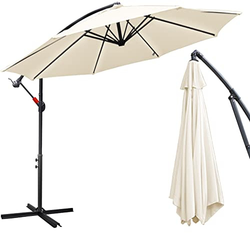 Daromigo Sombrilla de 300/350 cm con Manivela y Soporte de Aluminio | Protección UV e Impermeable para Jardín y Mercado
