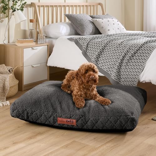 Slumberdown Sherpa Dog Bed Large Washable - Raised Anti Anxiety Calming Cat/Puppy Bed, Dog Crate Mattress for Medium/Large/XL Pets & Adults - Anti Slip Human Dog Beds, Soft Removable Cover, Charcoal