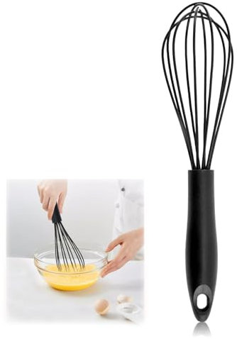 Frusta da Cucina in Silicone con Rivestimento Antigraffio,Manico Ergonomico,Utensile per Frullare, Sbattere, Montare e Mescolare,Resistente al Calore,Nero