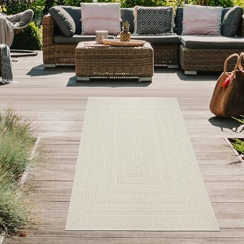 Teppich-Traum In- & Outdoor Teppich Linienmuster Creme 80x250 cm | Pflegeleicht, wetterbeständig, UV-beständig, robust und formstabil, für Terrasse, Balkon, Garten, Veranda und Wintergarten